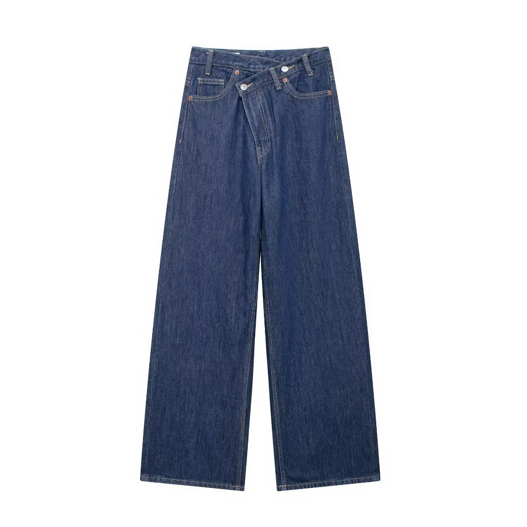 Højtaljede vide ben-jeans, behagelige til hverdag, casual og alsidige