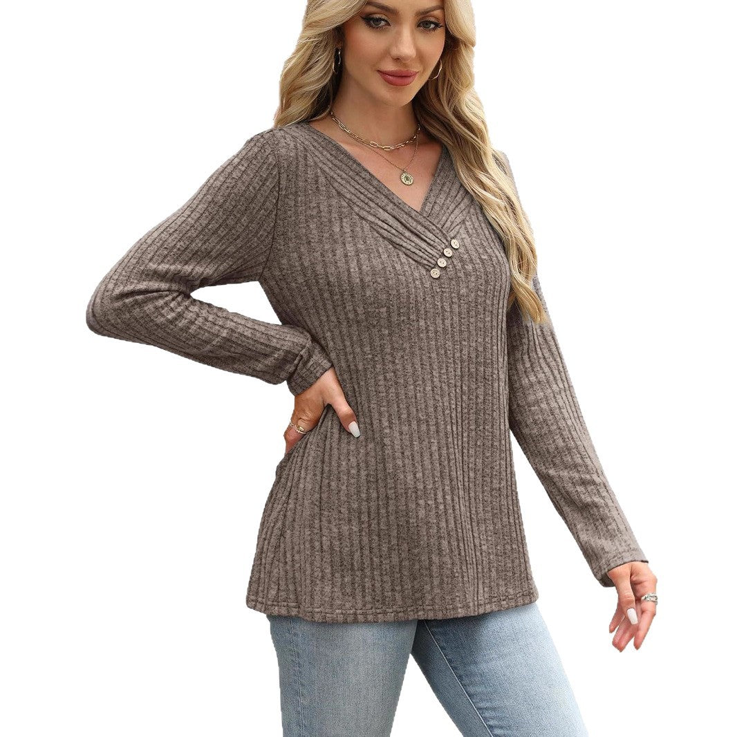 Dame Sweater Langærmet Skjorte V-hals Top