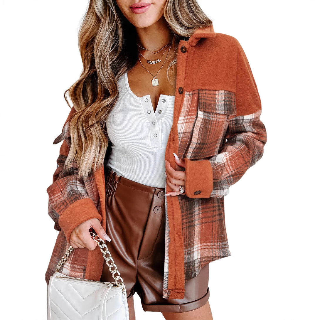 Fashion Trend Printed Checks Long Sleeve Women's Coat