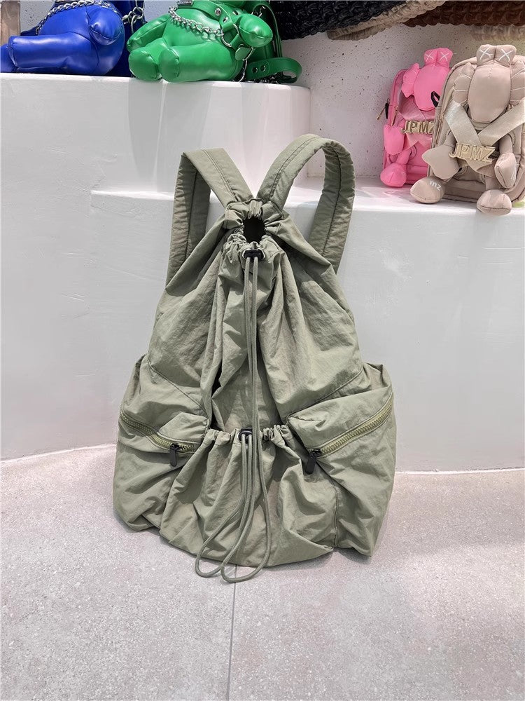 Large Capacity Student Schoolbag Casual Versatile Pleated Nylon Canvas