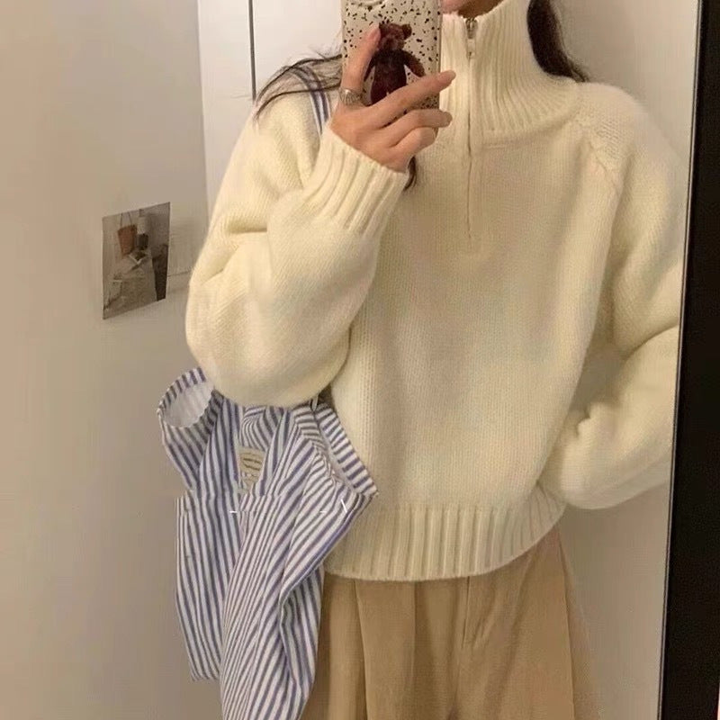 Women's Half Turtleneck Sweet Youthful Loose Half-zip Sweater