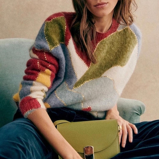 Casual Minimalist Patch Women's Pullover Sweater
