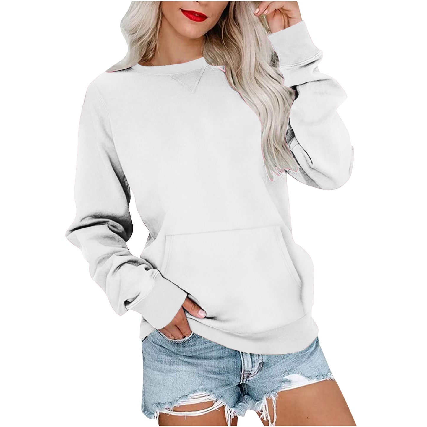 Women's Pin Solid Color Round Neck Loose Long-sleeved Sweater