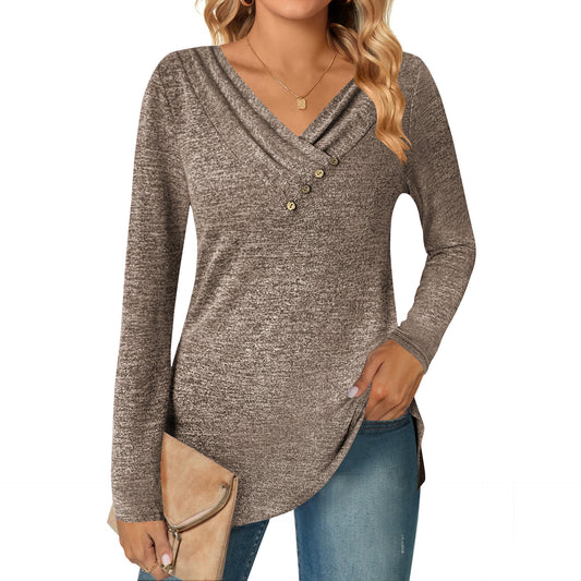 Women's Long Sleeve V-neck Button-up Shirt