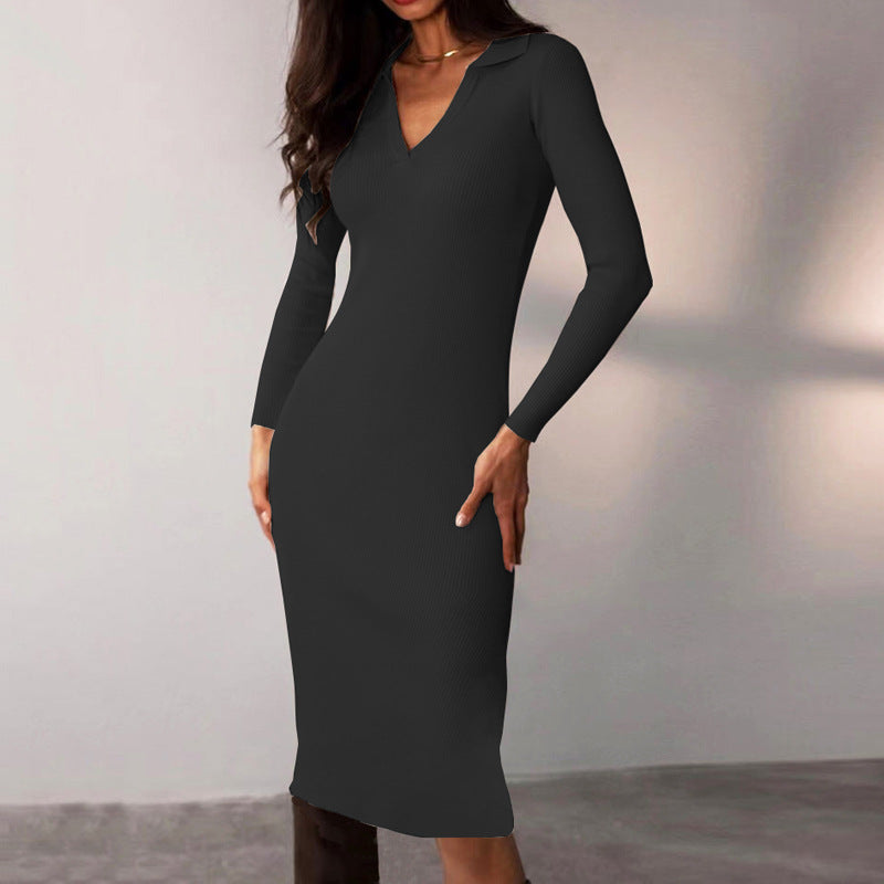 French-style Sexy Deep V-Neck Lapel Slimming Dress