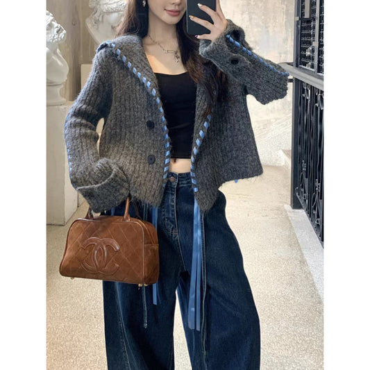 Handmade Ribbon Knitted Cardigan Coat For Women