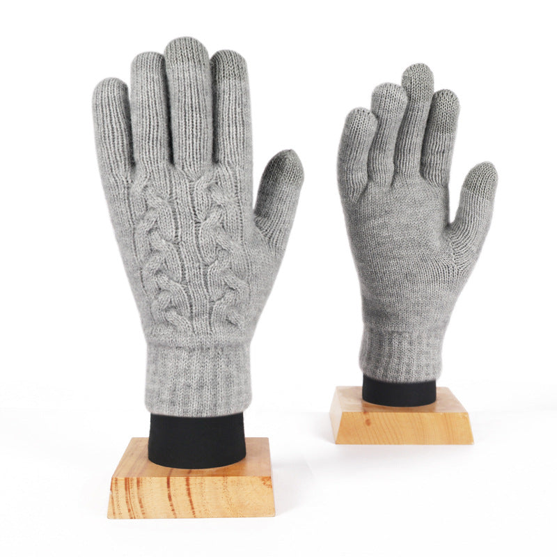 Winter Women's Double Layer Warm Touch Screen Knitted Gloves