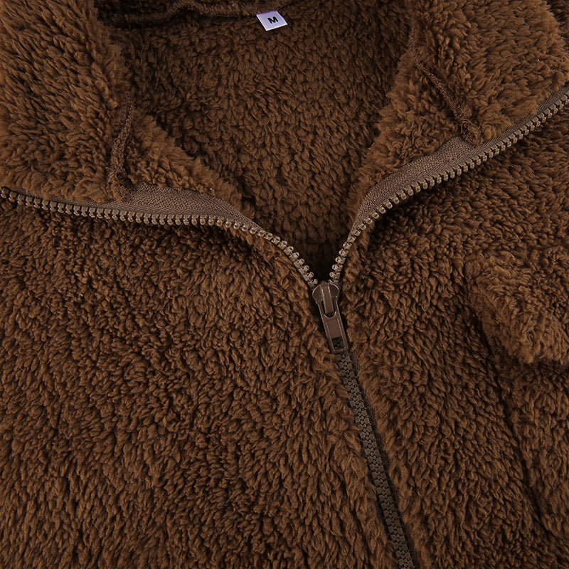 Double Sided Fleece Short Loose Fur Coat Outside
