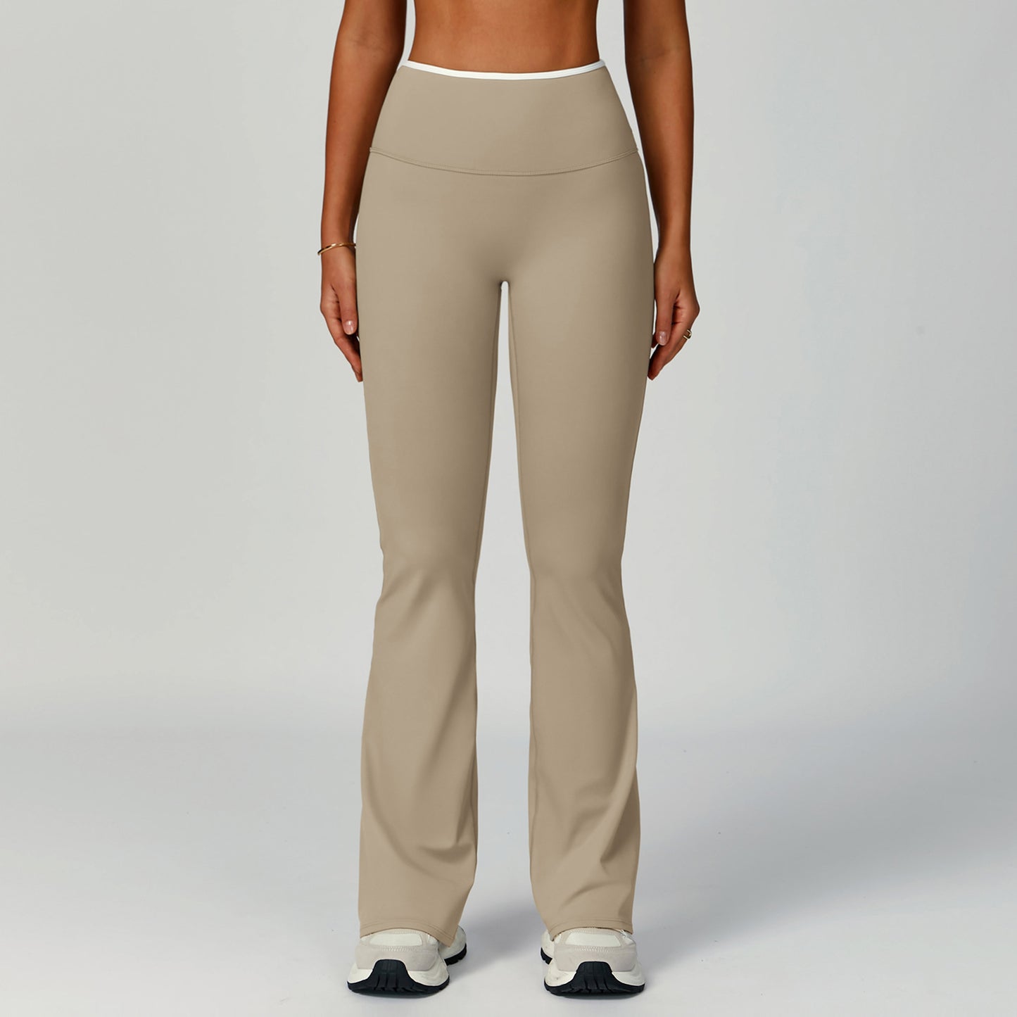 Contrast-color High-waist Flared Athletic Pants For Women