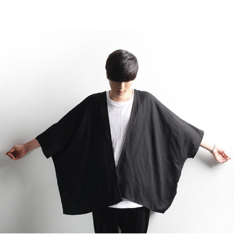 Dark Men's Linen Cropped Doll Sleeve Cardigan