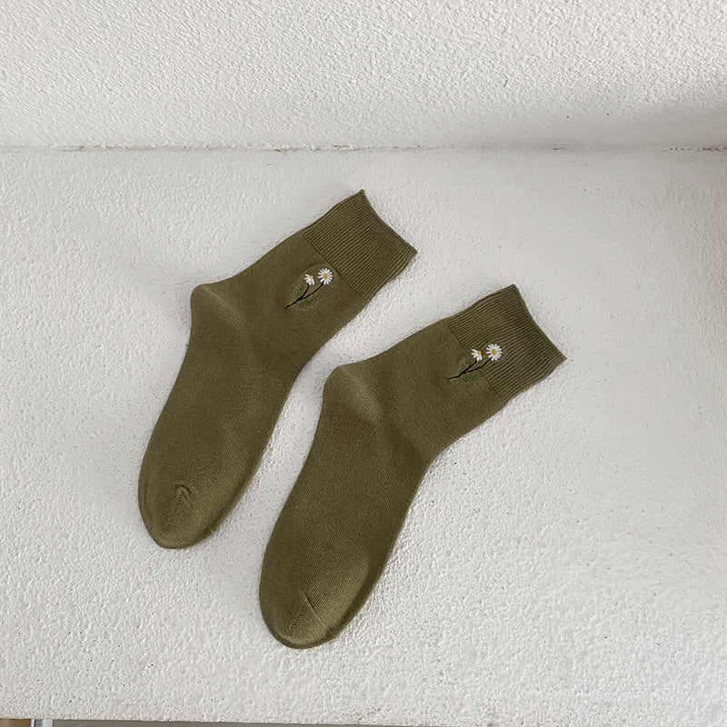Japanese Candy Color Small Flower Embroidery Pile Socks