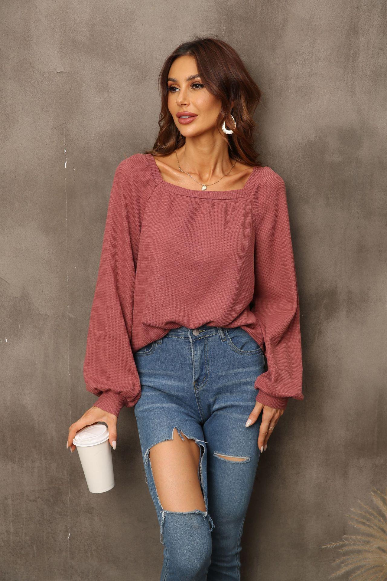 Women's New Square Neck Loose Pullover Bottoming Shirt