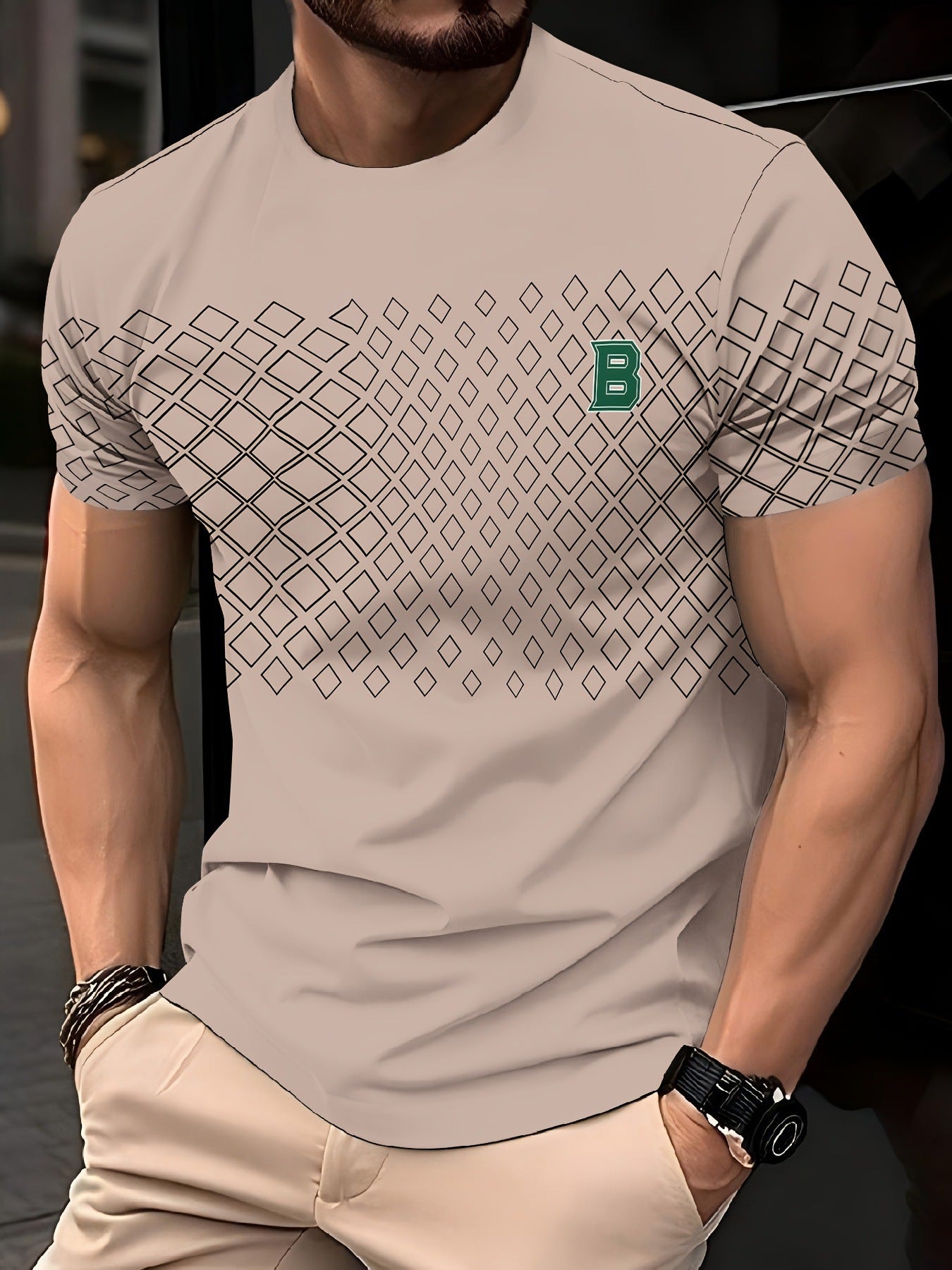 Mens Casual Minimalist 3D Short Sleeve Printed T Shirt Top