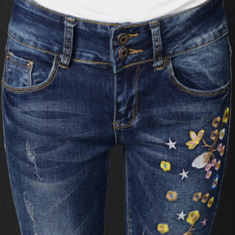 Embroidered High-rise Stretch Jeans