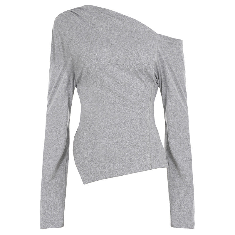 Comfortable Slim-fit Asymmetric Off-shoulder Solid-color Versatile Womens Blouse