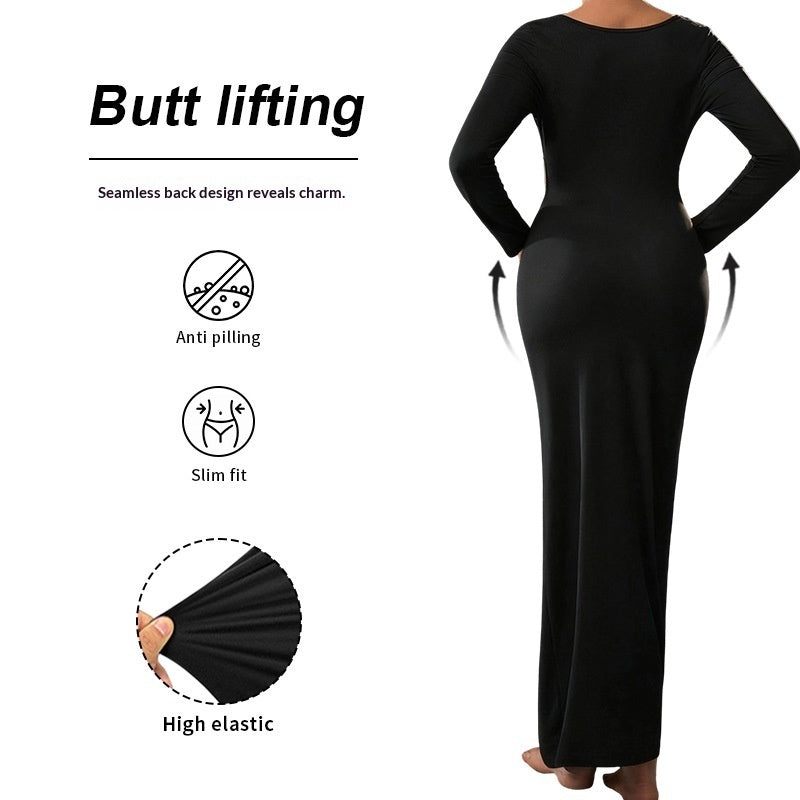 New Fashionable Square-neck Long-sleeve Dress