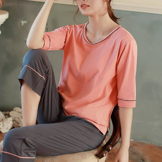 Cup Integrated Three-quarter Long-sleeved T-shirt Casual Home Wear