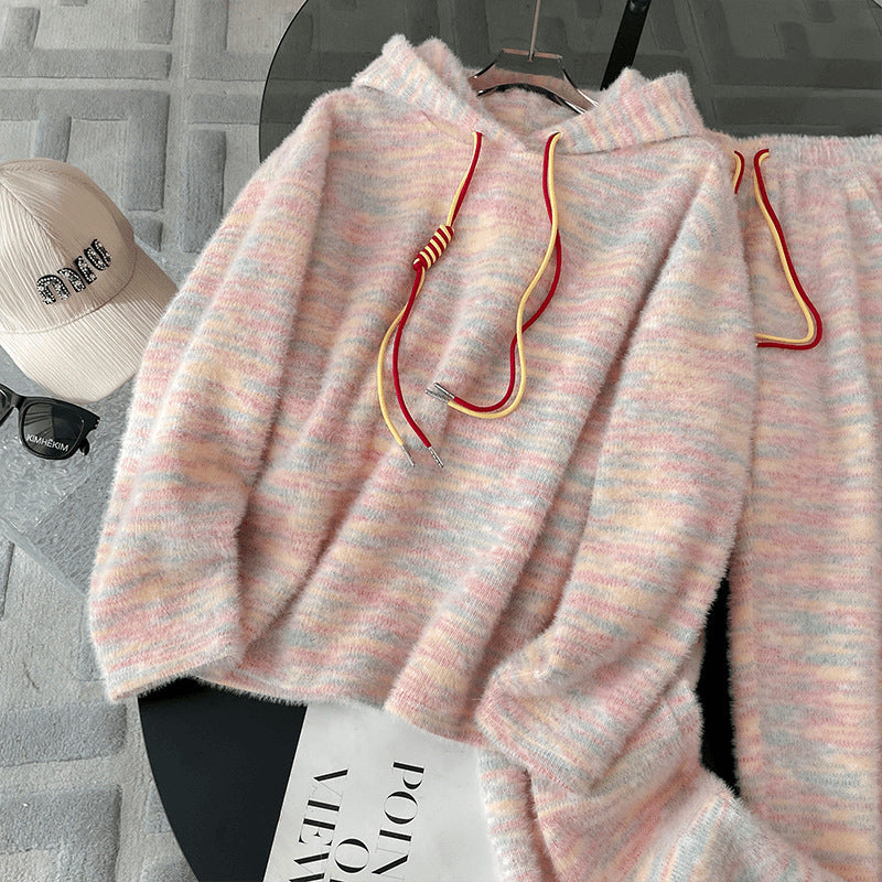 Hooded Long-sleeve Hoodie And Wide-leg Pants Two-piece Set