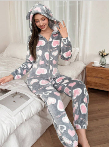 Womens Warm Hooded Jumpsuit For Home Wear