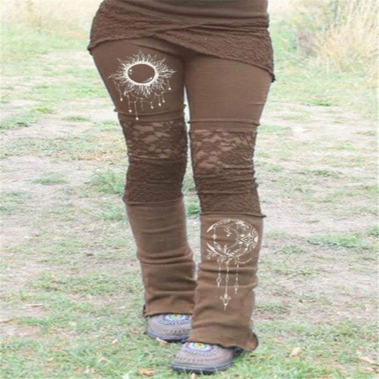 European And American Style Lace Printed Patchwork Stretch Leggings