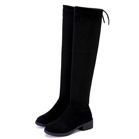 Stretch Women's Plus Velvet Warmth Thick Heel Lace-up Boots