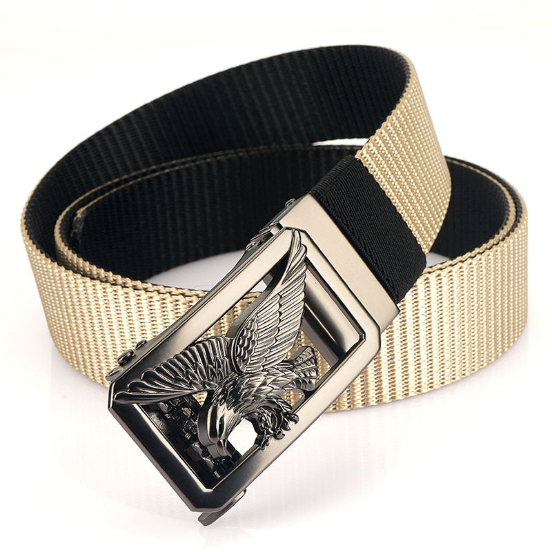 Two-tone Nylon Mens Trendy Belt With A Toothless Rotating Automatic Buckle