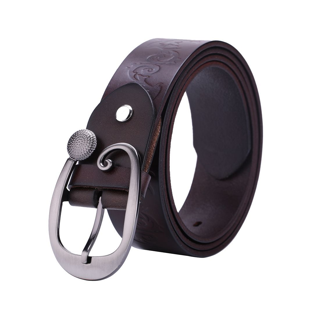 Ladies Leather Belt Head Layer Cowhide Embossed Decoration