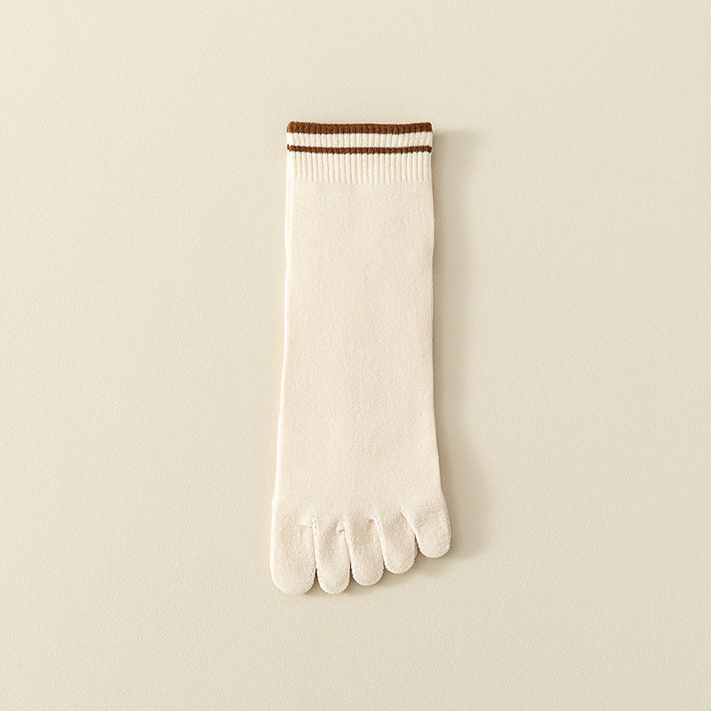 Breathable Sweat Absorbing Five Finger Striped Mid-calf Length Socks