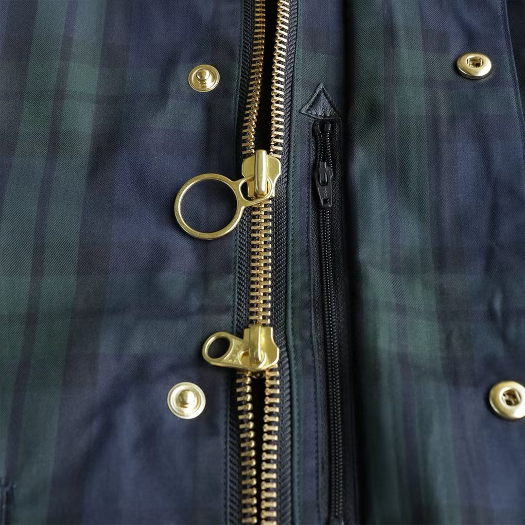 Japanese-style Retro Green Plaid Corduroy Turn-down Collar Coat