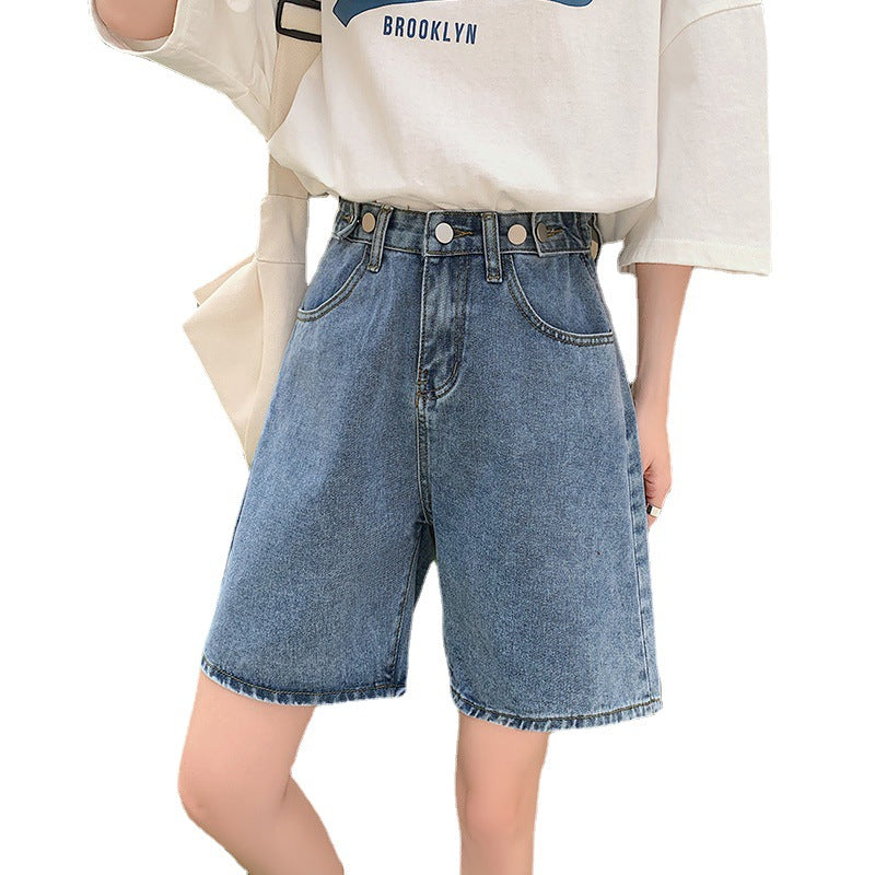 Dame High Waist Løse Denimshorts med Brede Ben