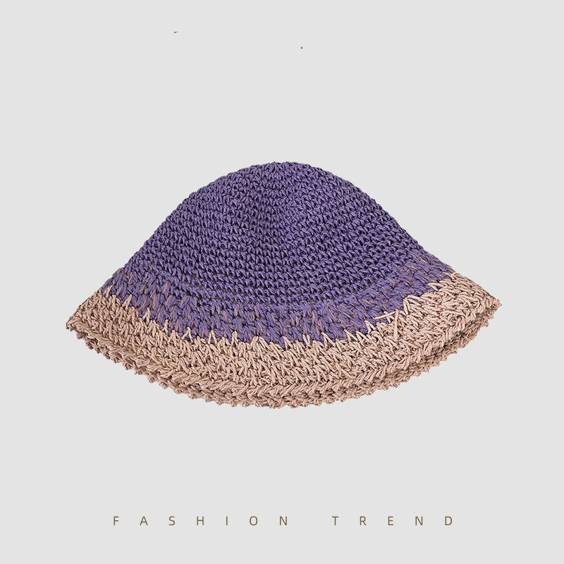 Women's Summer Straw Colorblock Crochet Hat