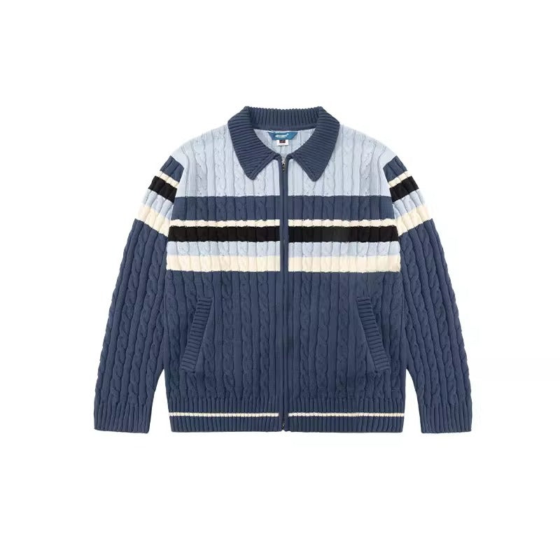 Twisted Woolen Yarn Striped Double-headed Zipper Cardigan Sweater