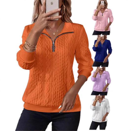 Womens Half-Zip Long-Sleeve Hoodie With A Casual Turn-Down Collar