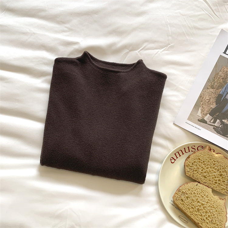 Simple Casual Stand Collar Shoulder Long Sleeve Sweater
