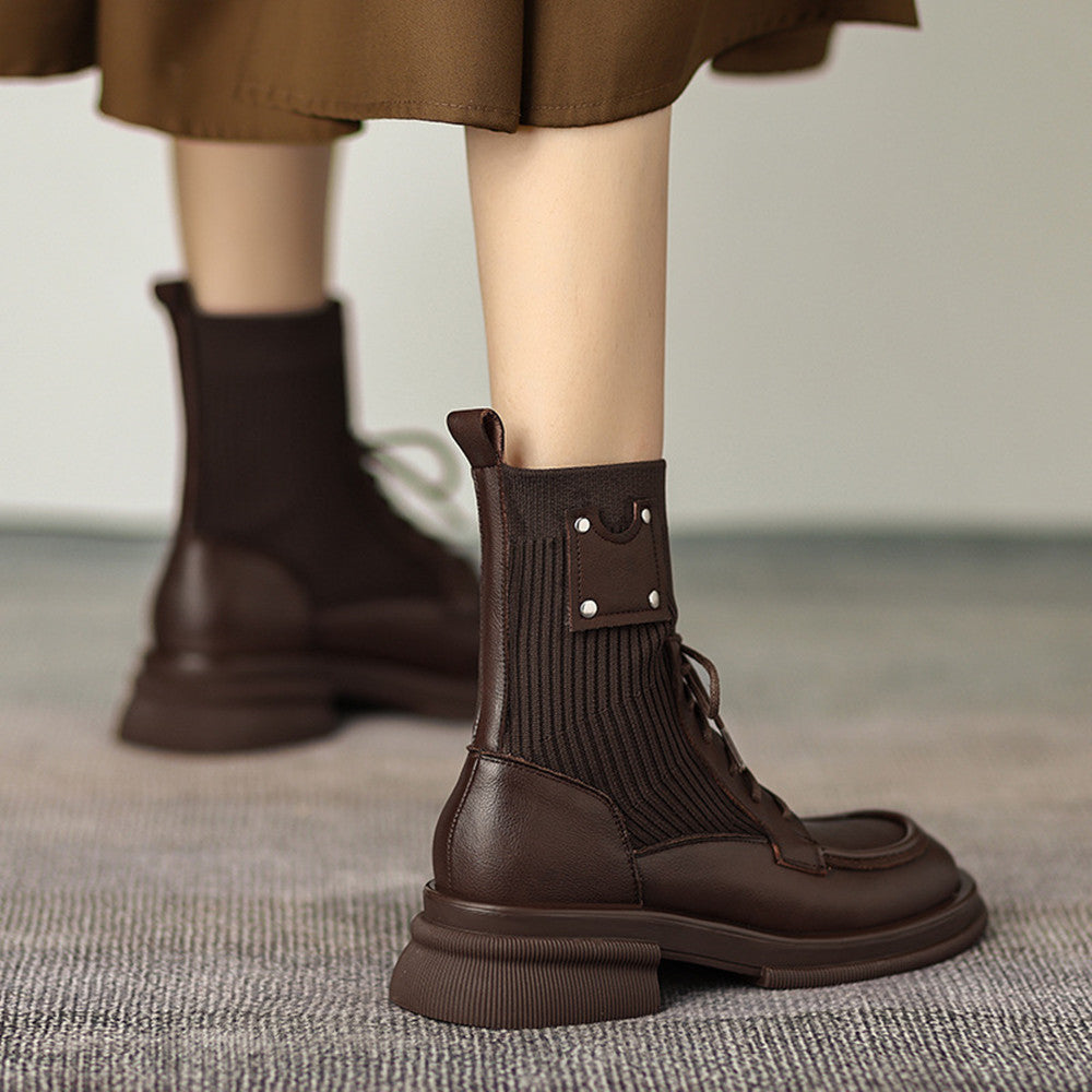 British Thick Sole Martin Boots Chunky Heel Elastic Socks