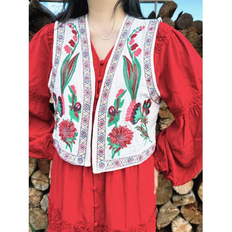 Prairie Ethnic Style Flowers Embroidery Short Vest