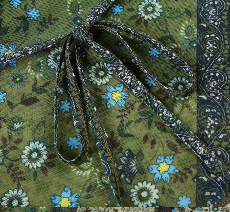 Vintage Printed Velvet Stitching Tied Irregular Spaghetti-strap Niche Sexy A Swing Slim Vest