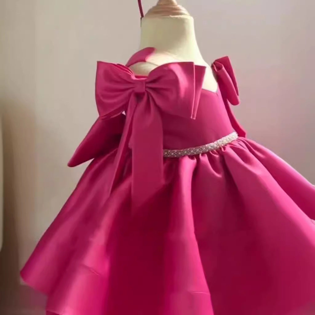 Girl's Tulle Tutu Piano Performance Host Solid Color Dress