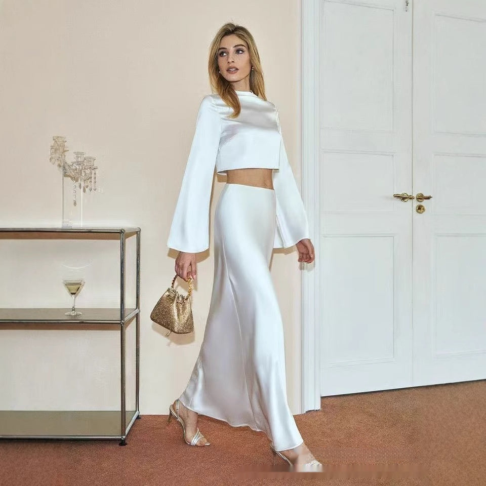 European And American Fashion High-grade Acetate Button Top Solid Color Suit Drape Skirt