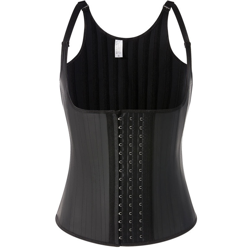 25 Bone Glossy Rubber Shoulder Strap Corset