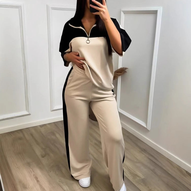 Womens Color-Block Minimalist Casual Chic Sportswear Set
