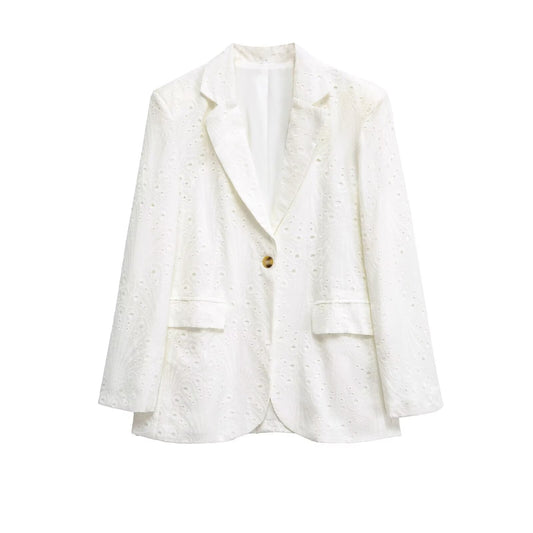 Casual Embroidered Hollow Out Single Breasted Jacket