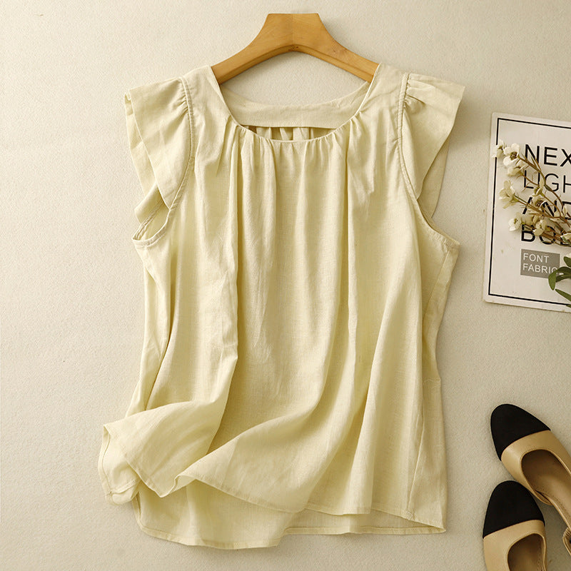 Womens Slimming Chic Cotton-Linen Short TopLittle Shirt