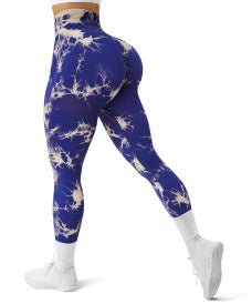 Women's Tie-dye Printed High Waist Seamless Peach Yoga Tight Trousers