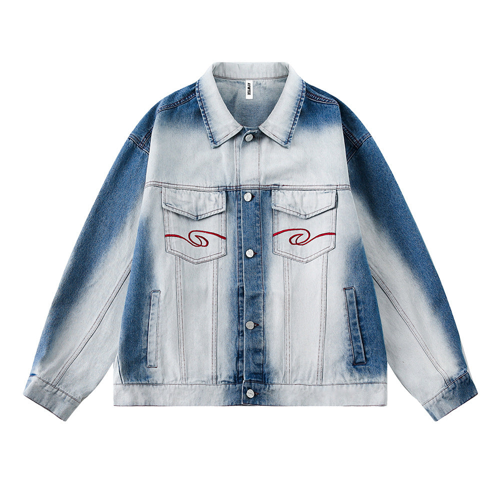 Tie-dye Gradient Denim Jacket Trendy Spring And Autumn Niche Design
