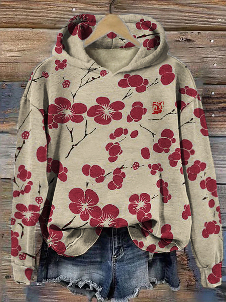 Fashion Spring And Autumn Plum Blossom Hooded Super Plus Size Loose-fitting Casual Pullover