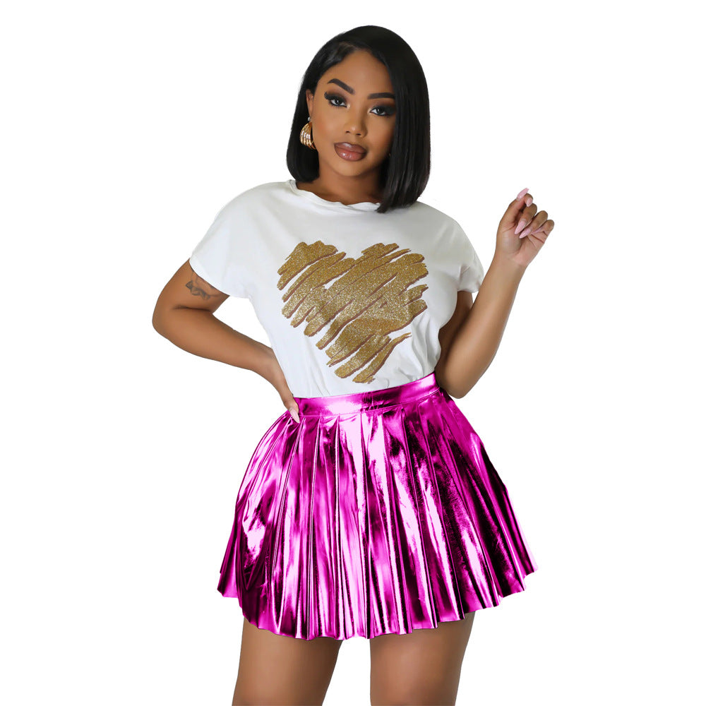 Fashion Ice Silk Bronzing Pleated Skirt