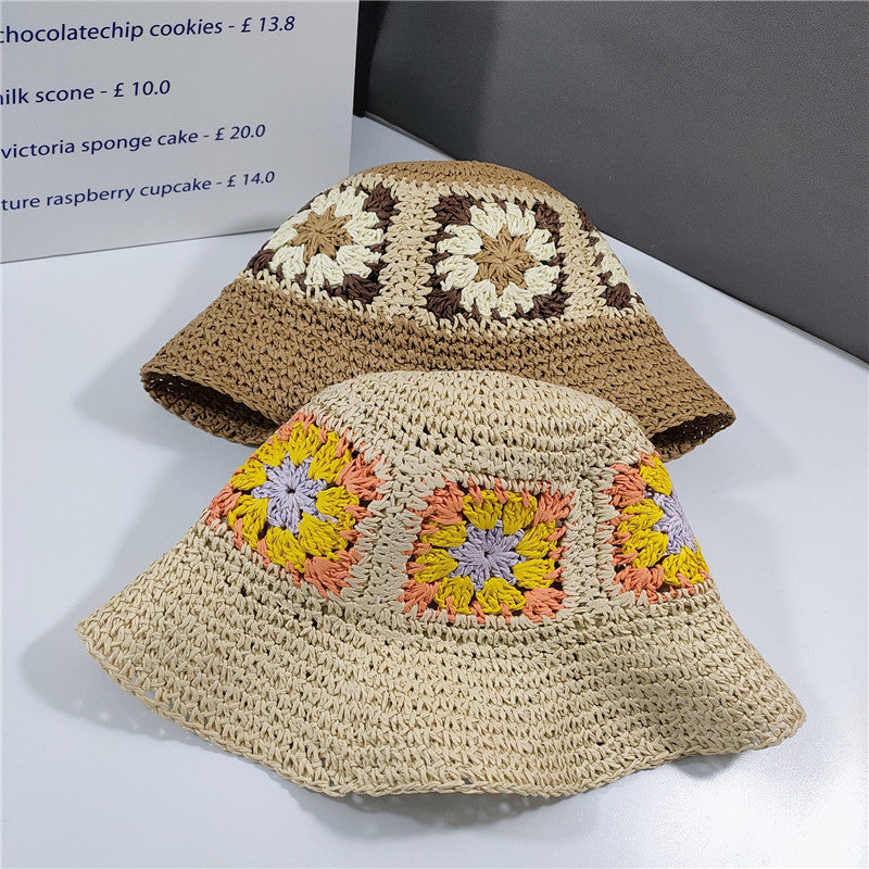 Elegant Folded Floral Straw Bucket Hat
