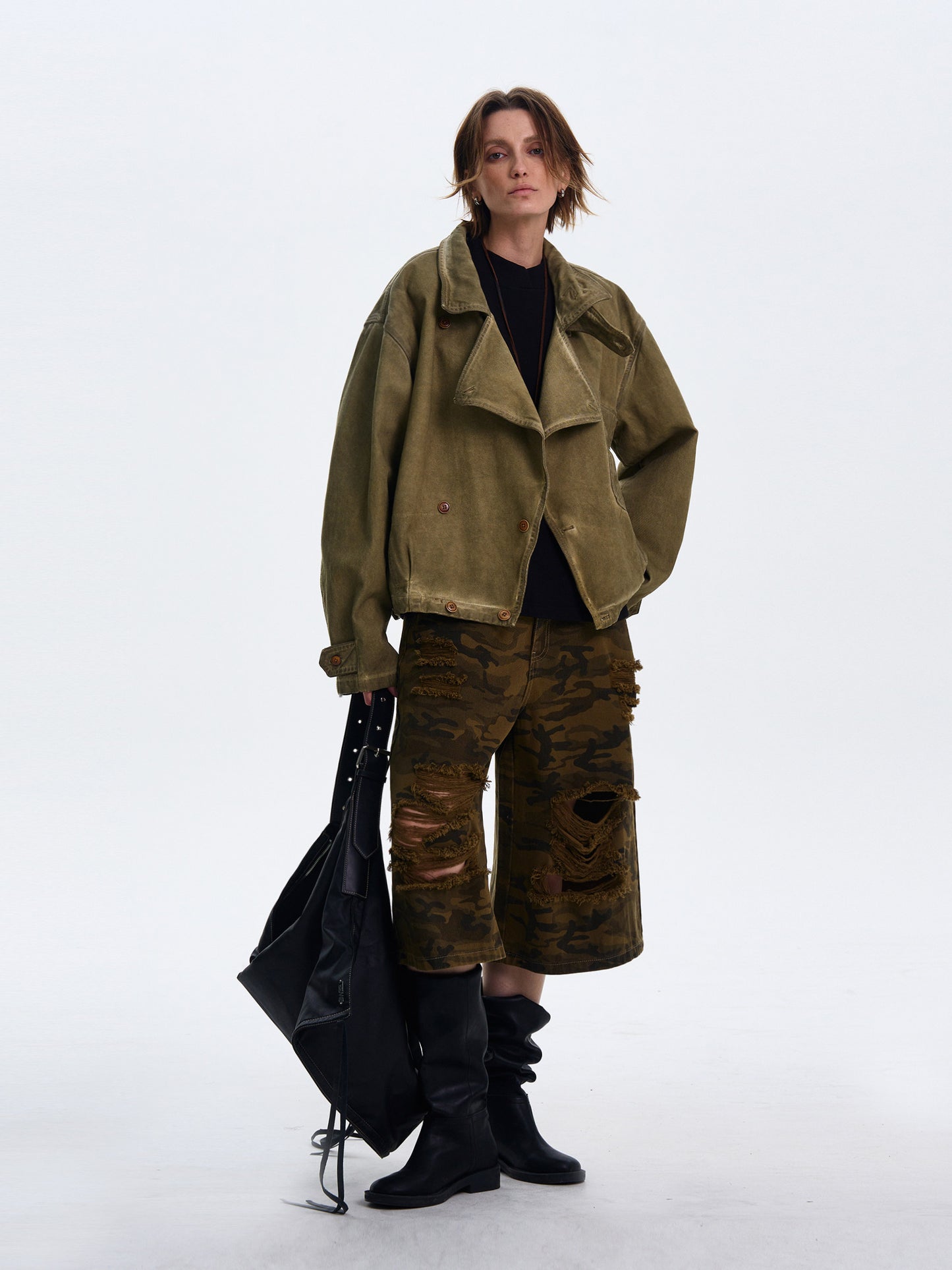 American Style Washed And Distressed Silhouette Jacket
