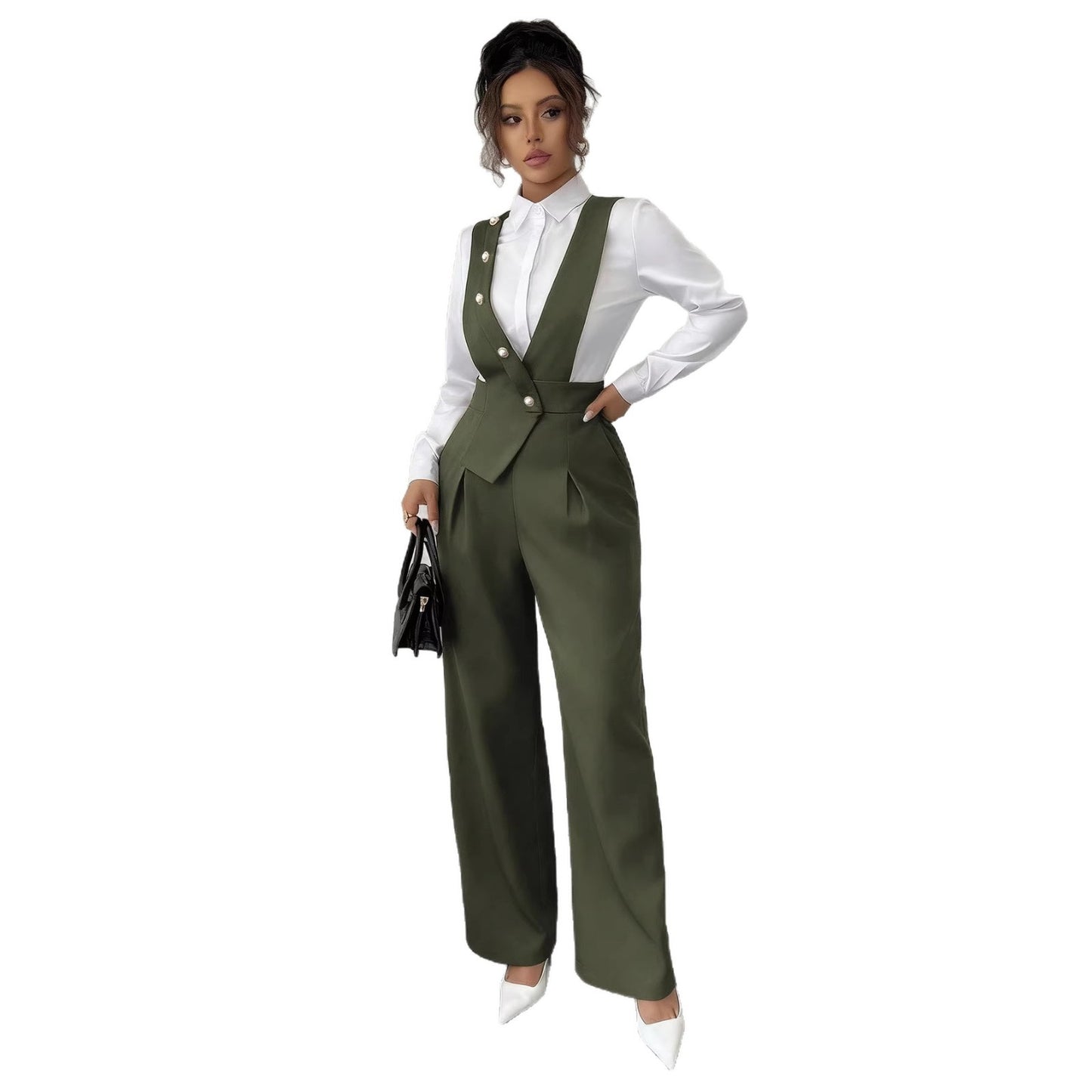Fashionable Commuter Solid-Color Slim-Fit Sleeveless Suspender Jumpsuit